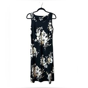 Studio I Black and Cream Floral Midi Dress size:8